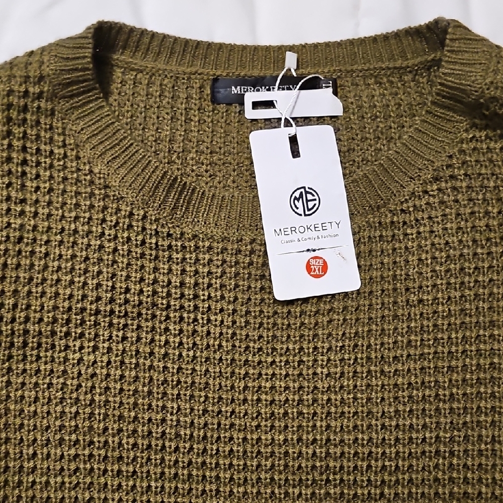 Merokeety Men's Olive Crewneck Sweater